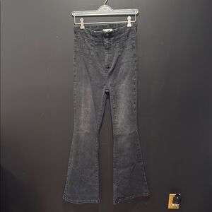We The Free Jeans Womens 30 Black Denim Jade Flare Pants High Waist Flared.